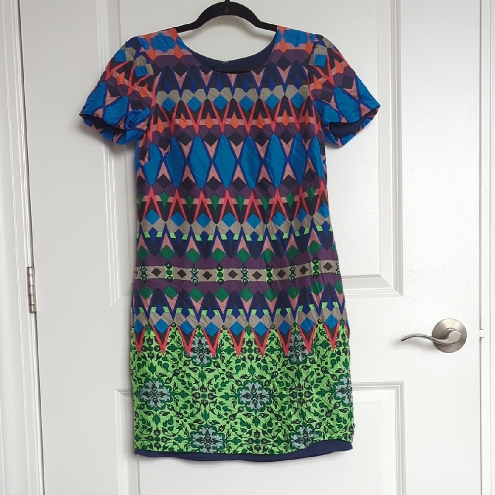 J. Crew Silk Colorful Geometric Pattern Dress